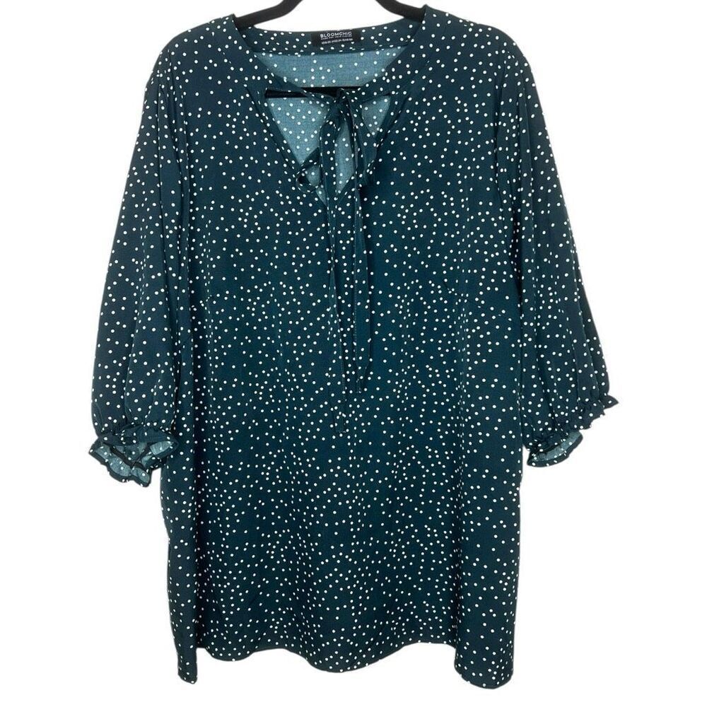 Bloomchic Polka Dot Tie-Neck Tunic Dress Teal Green Women’s Size 2X (18/20)